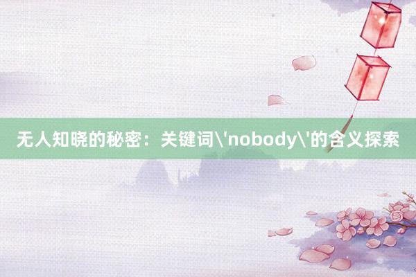 无人知晓的秘密：关键词'nobody'的含义探索