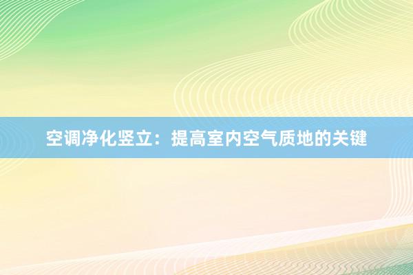 空调净化竖立：提高室内空气质地的关键